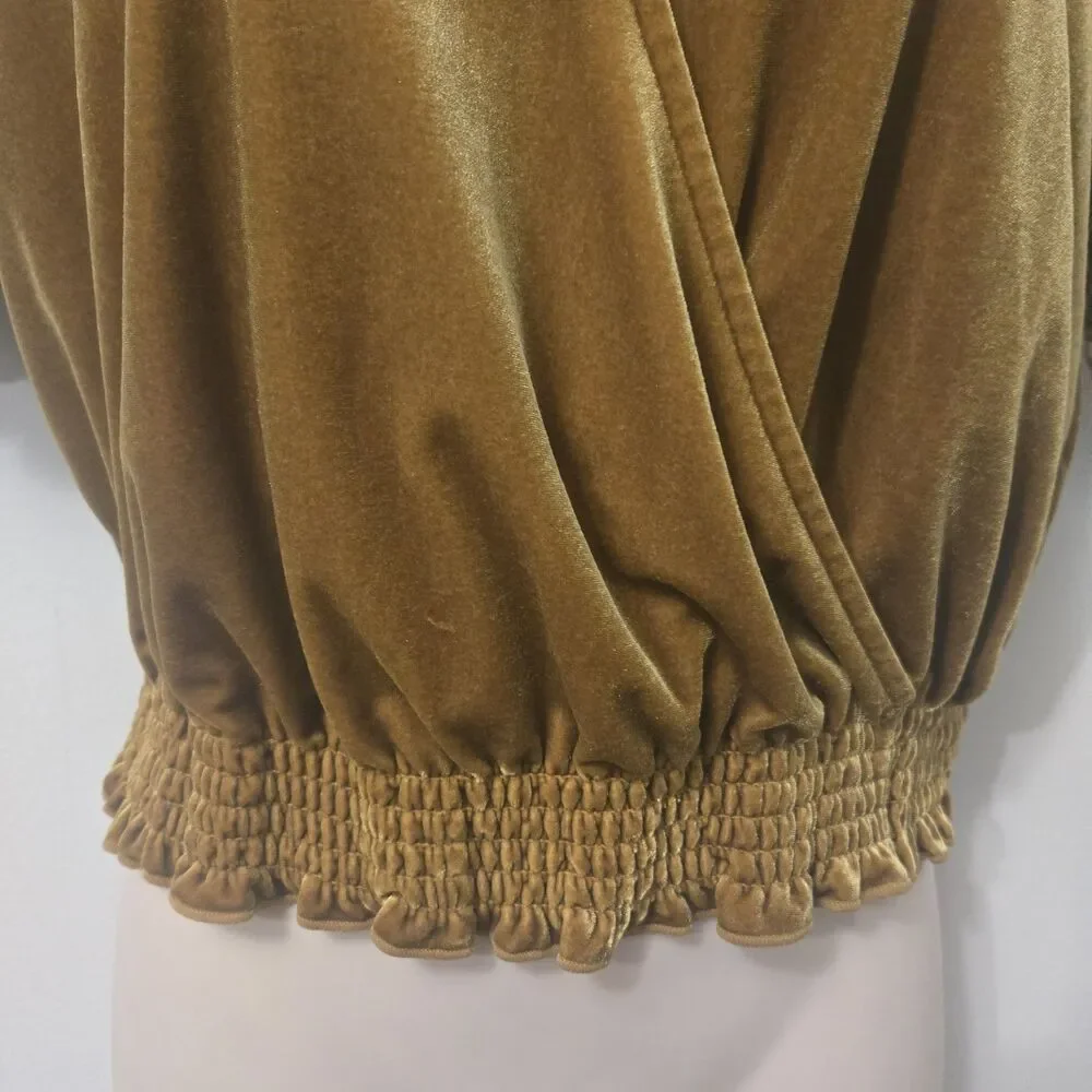 Madewell Velvet Wrap Top XS Mustard Gold Puff Sleeve Renaissance Boho Whimsigoth